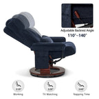 Fauteuil inclinable pivotant à 360° avec pouf et massage par vibration - Tissu chenille