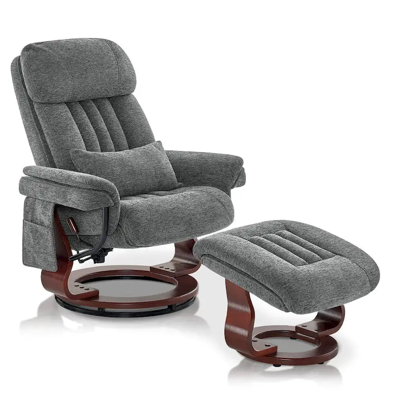 Fauteuil inclinable pivotant à 360° avec pouf et massage par vibration - Tissu chenille