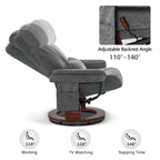Fauteuil inclinable pivotant à 360° avec pouf et massage par vibration - Tissu chenille
