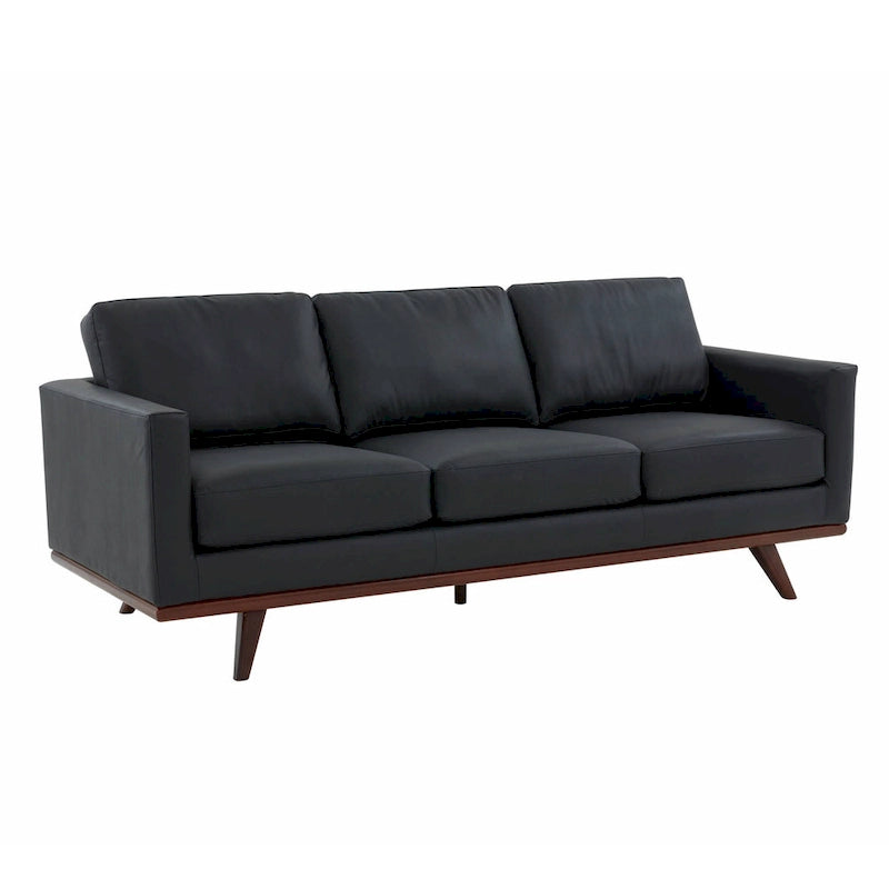 Canapé 3 places en cuir Chester avec base en bois de bouleau, canapé de salon moderne avec coussins amovibles - 83