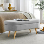 Banc de rangement ottoman ovale, pieds en bois d'hévéa