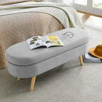 Banc de rangement ottoman ovale, pieds en bois d'hévéa