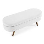 Banc de rangement ottoman ovale, pieds en bois d'hévéa