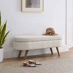 Banc de rangement ottoman ovale, pieds en bois d'hévéa