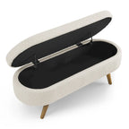 Banc de rangement ottoman ovale, pieds en bois d'hévéa
