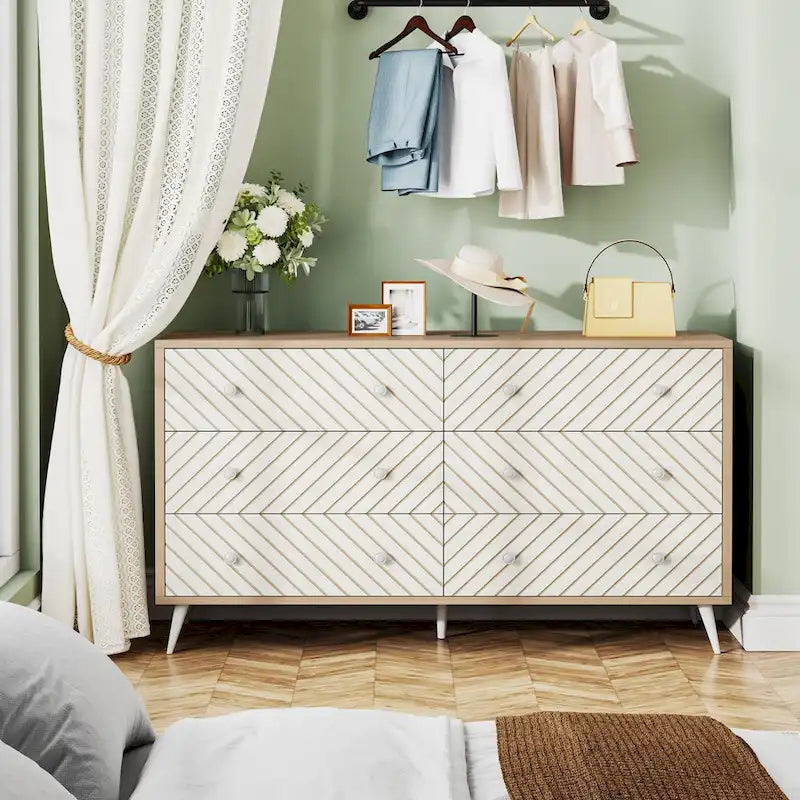 Commode à 6 tiroirs avec pieds en métal pour chambre à coucher, salon, entrée