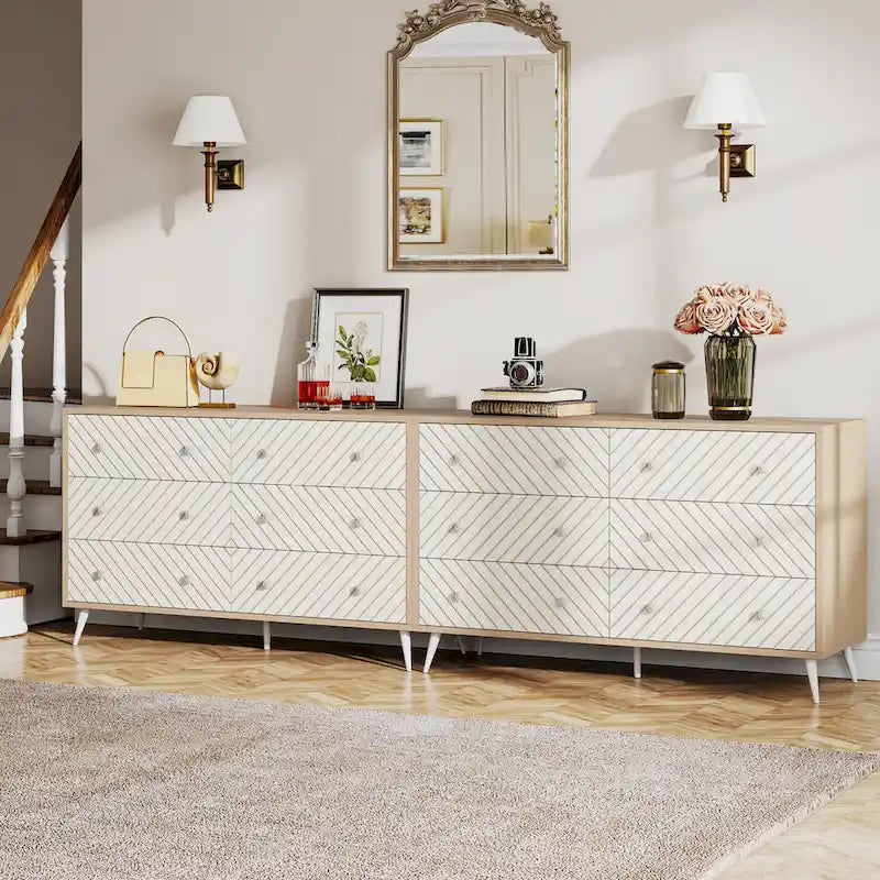 Commode à 6 tiroirs avec pieds en métal pour chambre à coucher, salon, entrée
