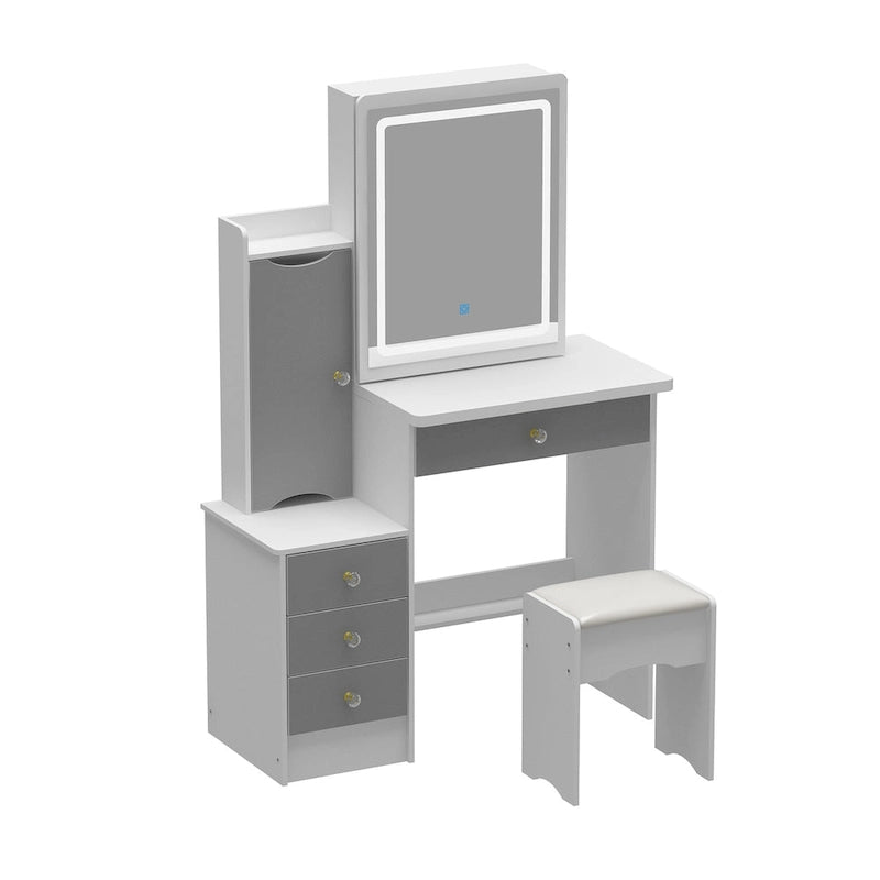 4-Drawer Makeup Organizer Vanity Table Set with LED-lit Mirror Dresser