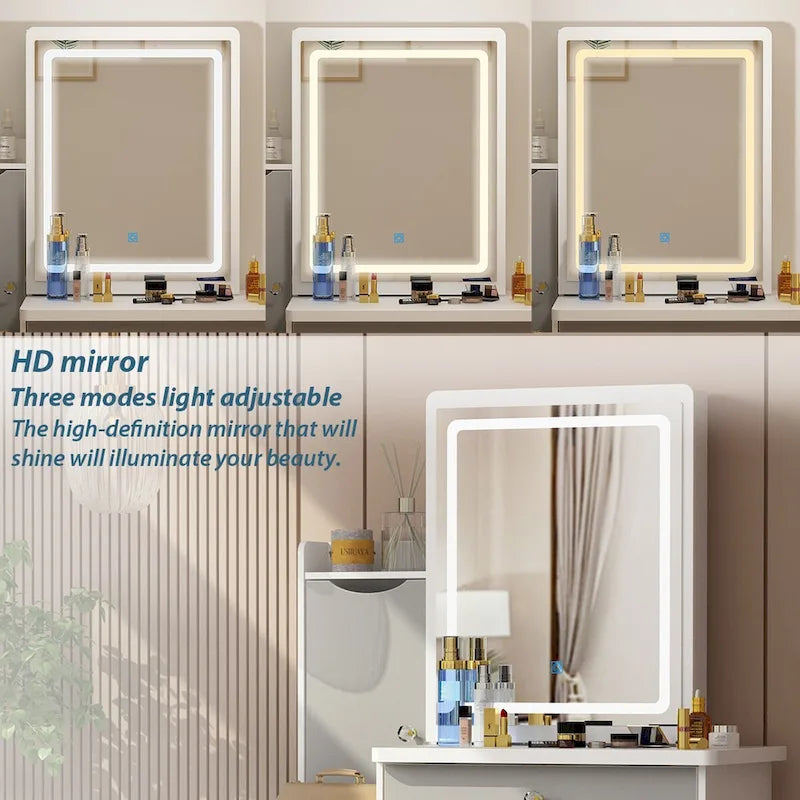 Coiffeuse de Maquillage 4 Tiroirs avec Miroir Lumineux LED