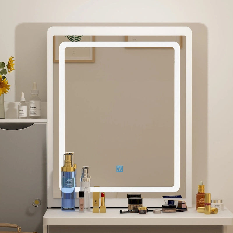 Coiffeuse de Maquillage 4 Tiroirs avec Miroir Lumineux LED