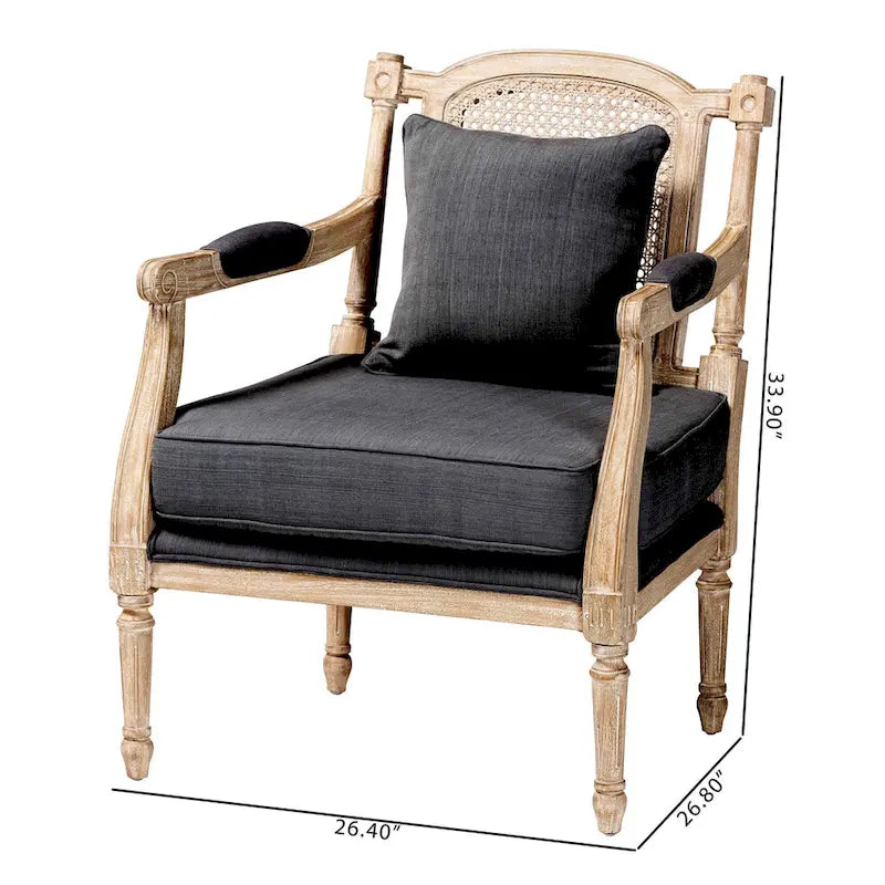 Fauteuil en bois rembourré en tissu de style provincial français Clemence
