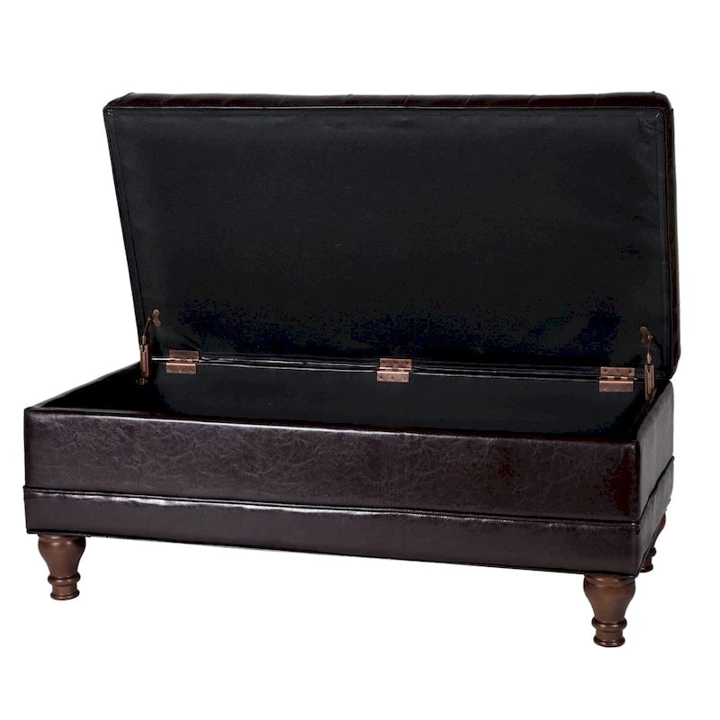 Grand banc de rangement capitonné en similicuir - Brun expresso