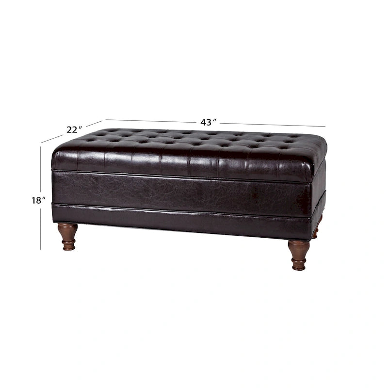 Grand banc de rangement capitonné en similicuir - Brun expresso