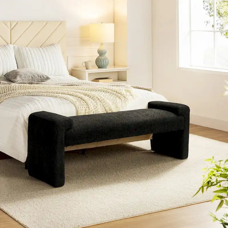 Banc de chambre tapissé Bauhaus avec piètement déporté - Polyester texturé