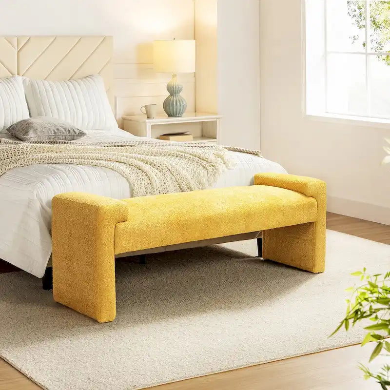 Banc de chambre tapissé Bauhaus avec piètement déporté - Polyester texturé