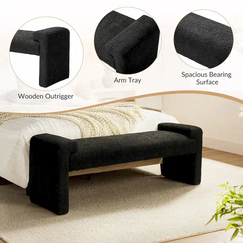 Banc de chambre tapissé Bauhaus avec piètement déporté - Polyester texturé