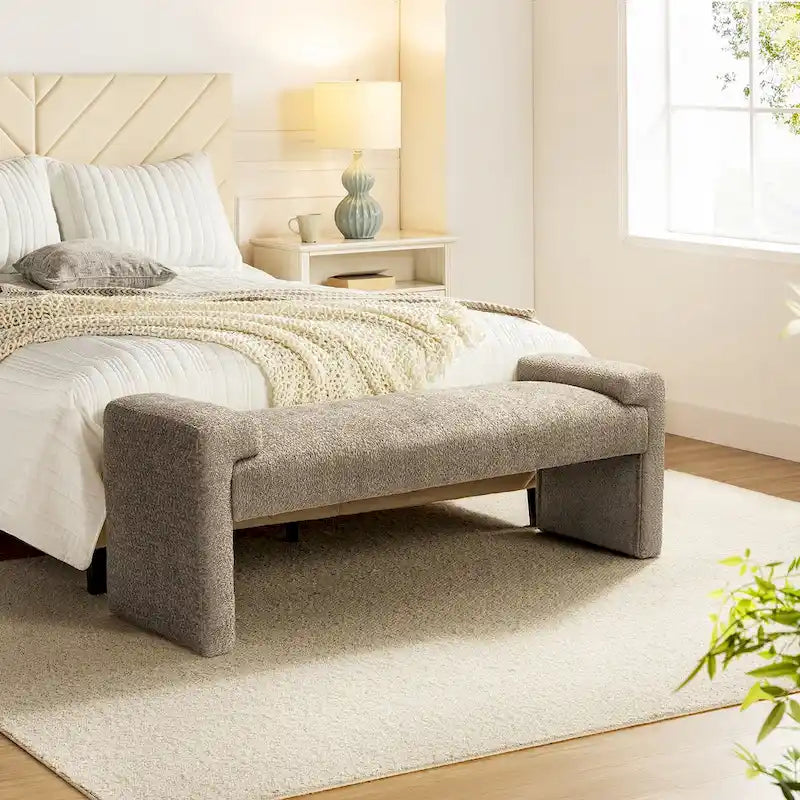 Banc de chambre tapissé Bauhaus avec piètement déporté - Polyester texturé