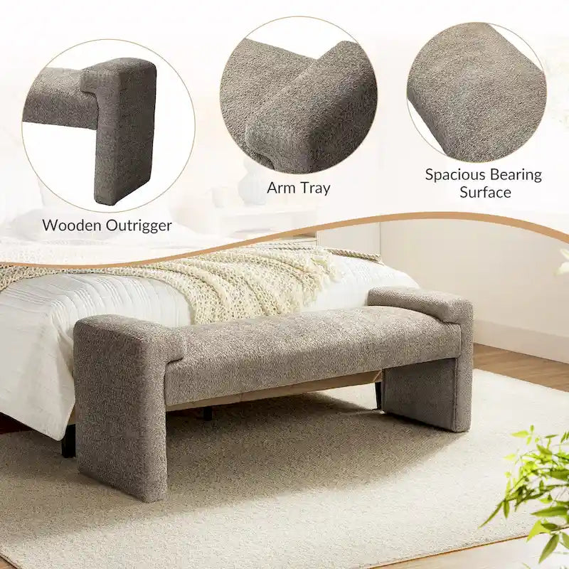 Banc de chambre tapissé Bauhaus avec piètement déporté - Polyester texturé