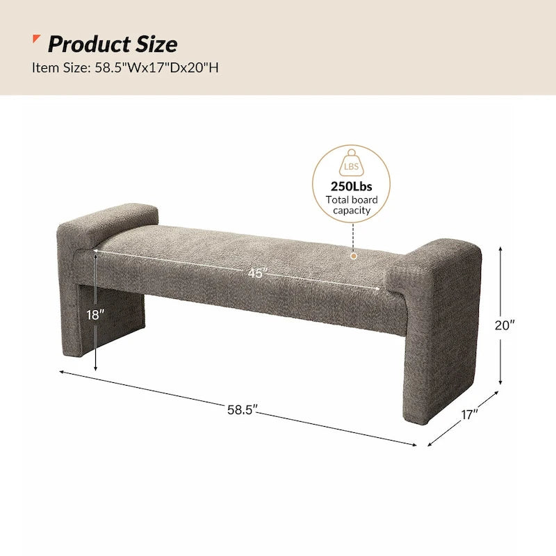 Banc de chambre tapissé Bauhaus avec piètement déporté - Polyester texturé