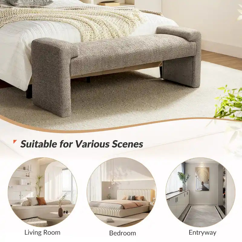 Banc de chambre tapissé Bauhaus avec piètement déporté - Polyester texturé