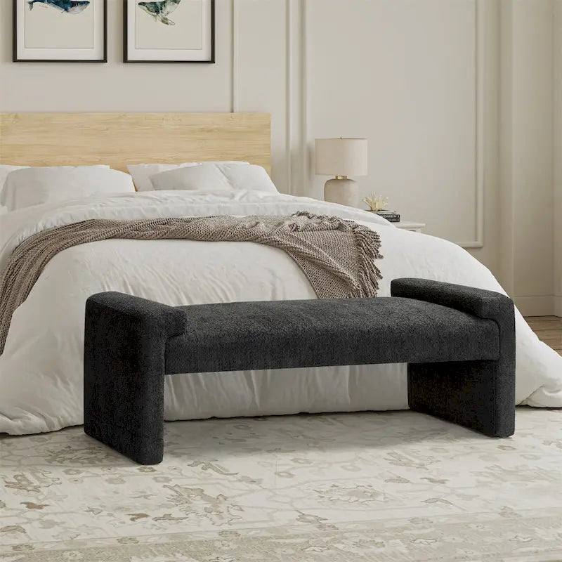 Banc de chambre tapissé Bauhaus avec piètement déporté - Polyester texturé