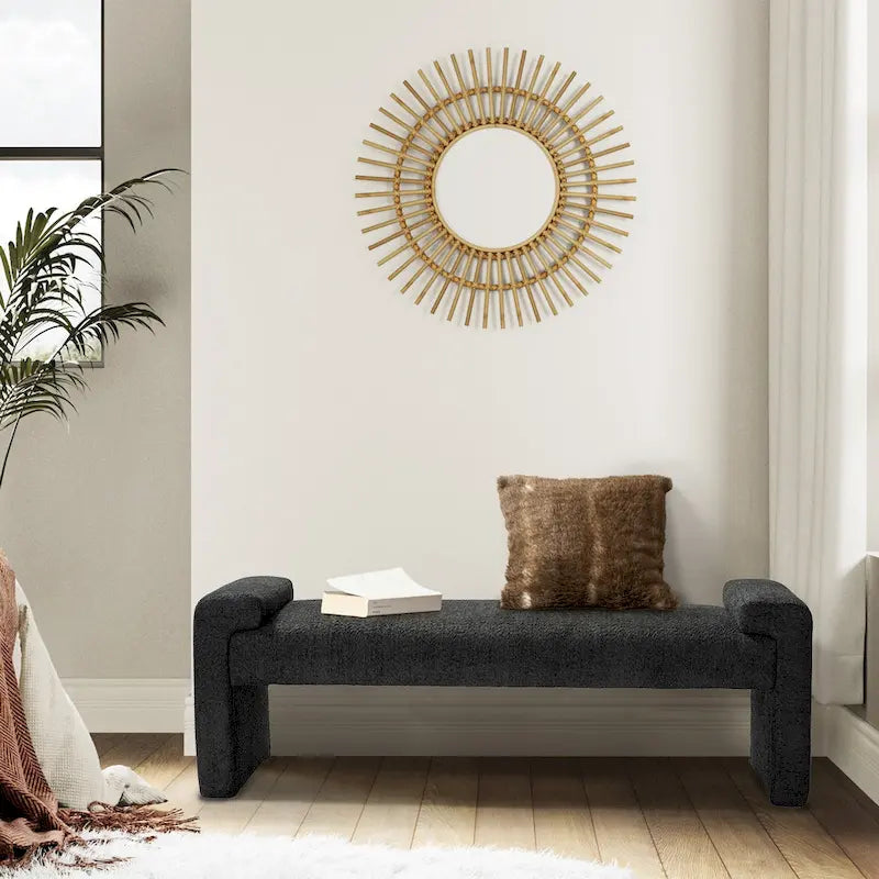 Banc de chambre tapissé Bauhaus avec piètement déporté - Polyester texturé