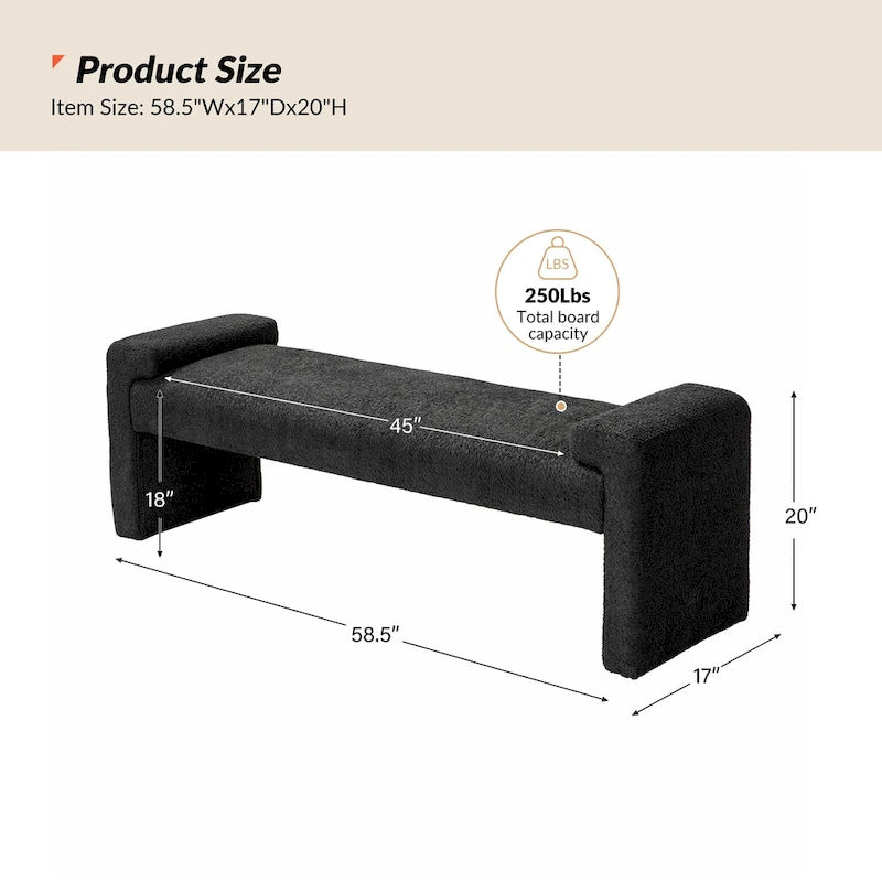 Banc de chambre tapissé Bauhaus avec piètement déporté - Polyester texturé