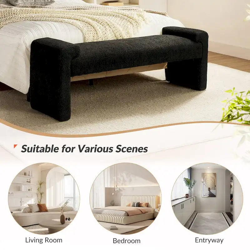 Banc de chambre tapissé Bauhaus avec piètement déporté - Polyester texturé