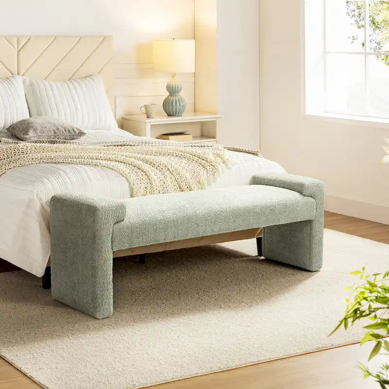 Banc de chambre tapissé Bauhaus avec piètement déporté - Polyester texturé