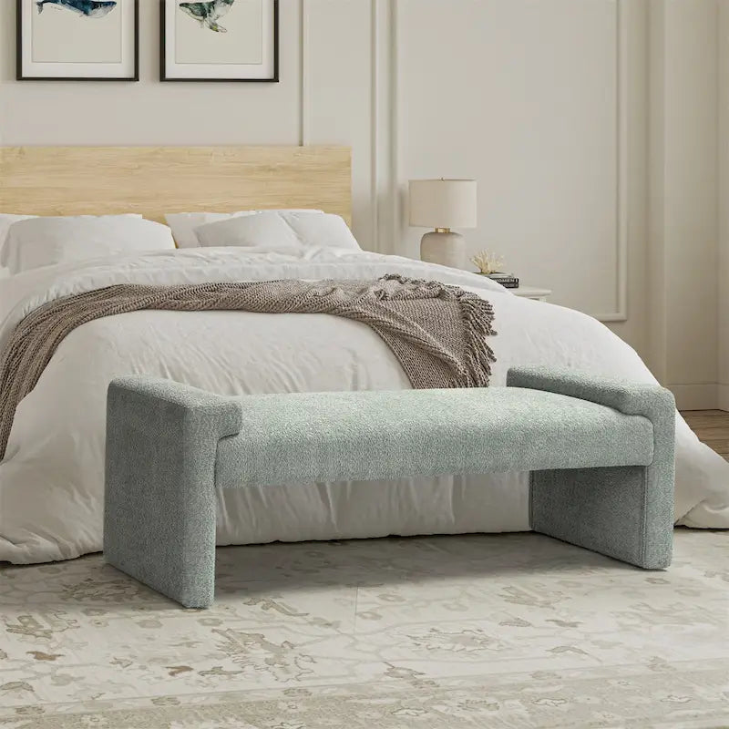 Banc de chambre tapissé Bauhaus avec piètement déporté - Polyester texturé