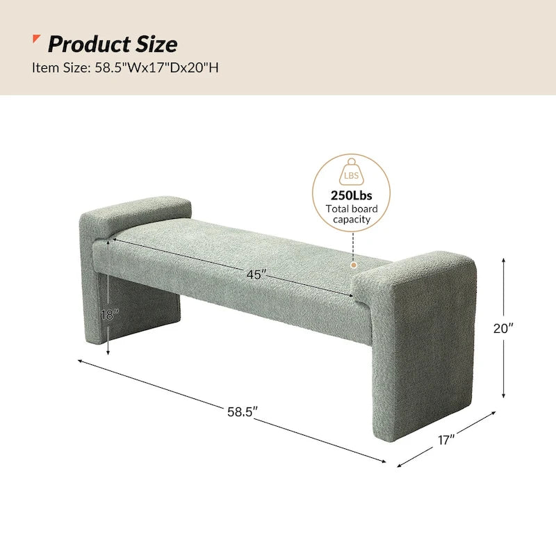 Banc de chambre tapissé Bauhaus avec piètement déporté - Polyester texturé