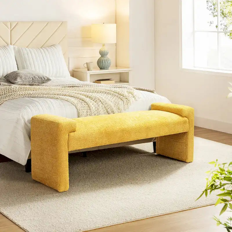 Banc de chambre tapissé Bauhaus avec piètement déporté - Polyester texturé