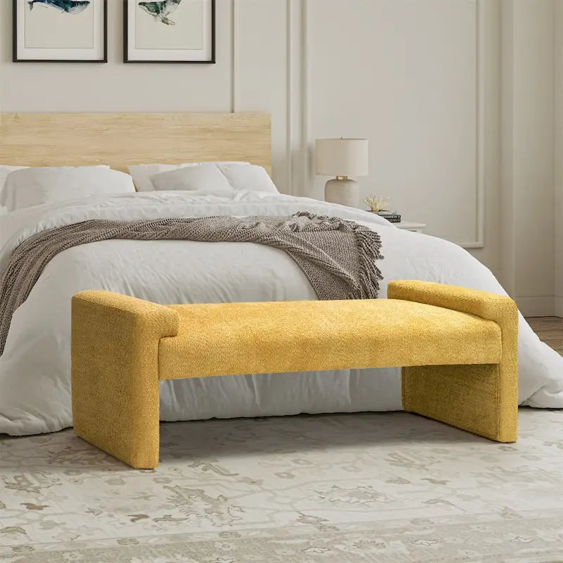 Banc de chambre tapissé Bauhaus avec piètement déporté - Polyester texturé