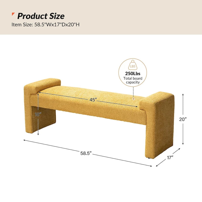 Banc de chambre tapissé Bauhaus avec piètement déporté - Polyester texturé