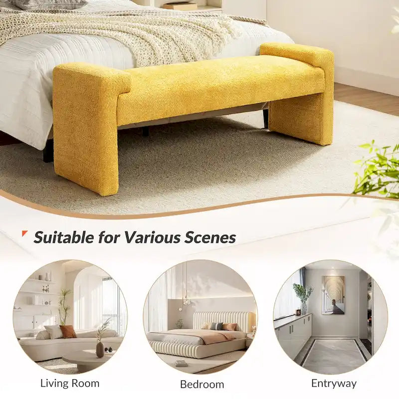 Banc de chambre tapissé Bauhaus avec piètement déporté - Polyester texturé