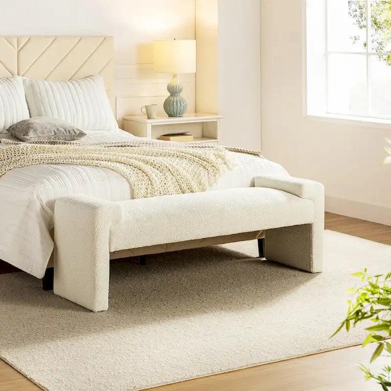 Banc de chambre tapissé Bauhaus avec piètement déporté - Polyester texturé