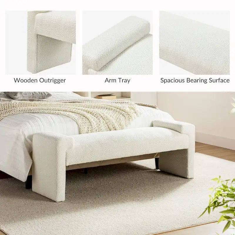 Banc de chambre tapissé Bauhaus avec piètement déporté - Polyester texturé