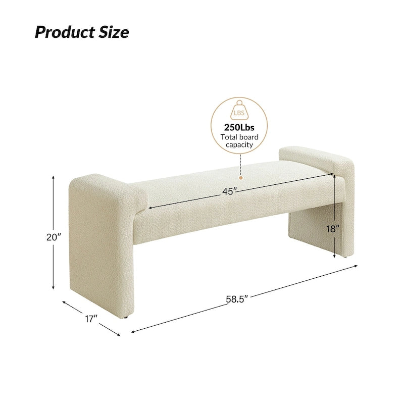 Banc de chambre tapissé Bauhaus avec piètement déporté - Polyester texturé