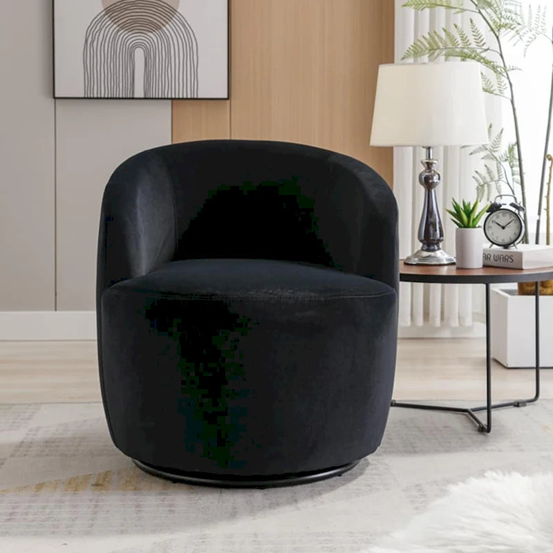 Fauteuil pivotant d'appoint en tissu velours avec anneau métallique thermolaqué