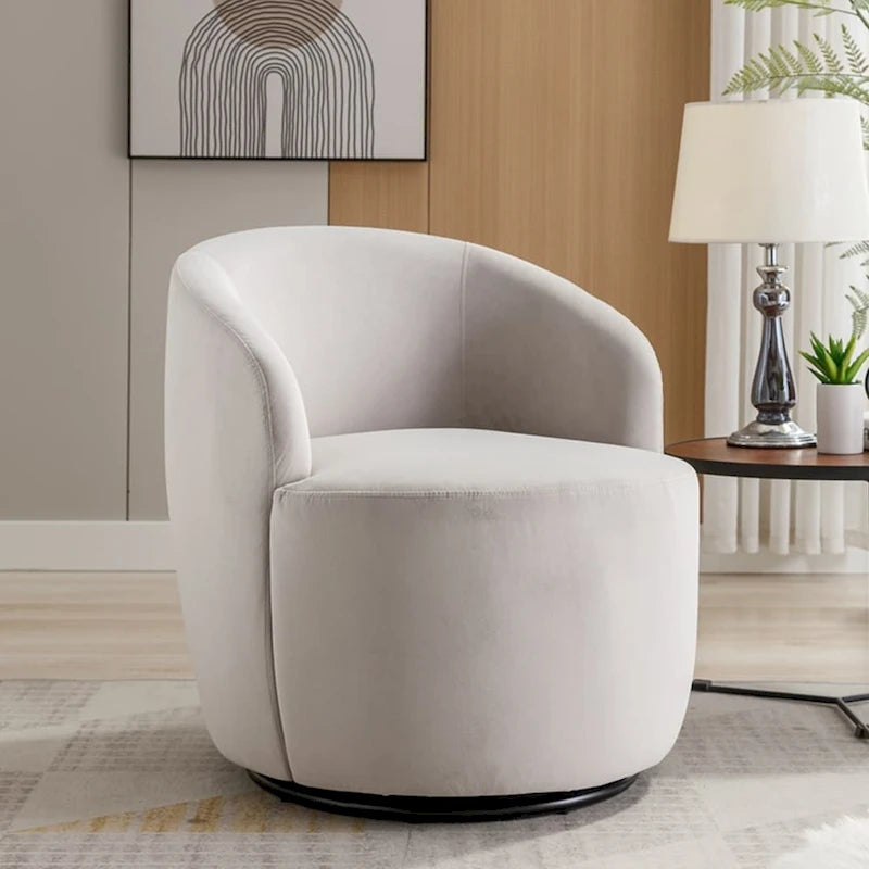 Fauteuil pivotant d'appoint en tissu velours avec anneau métallique thermolaqué