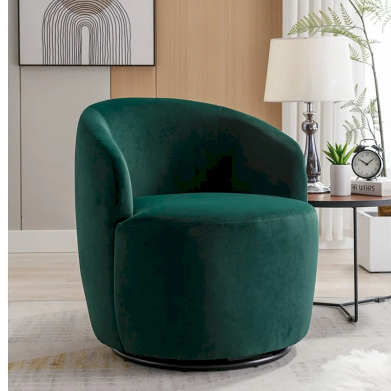 Fauteuil pivotant d'appoint en tissu velours avec anneau métallique thermolaqué