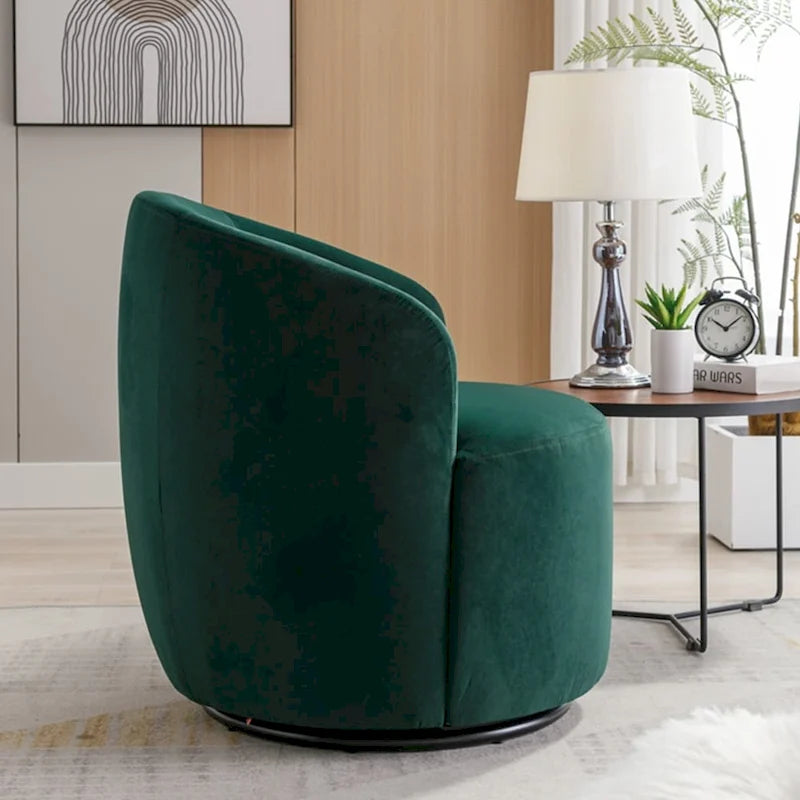 Fauteuil pivotant d'appoint en tissu velours avec anneau métallique thermolaqué