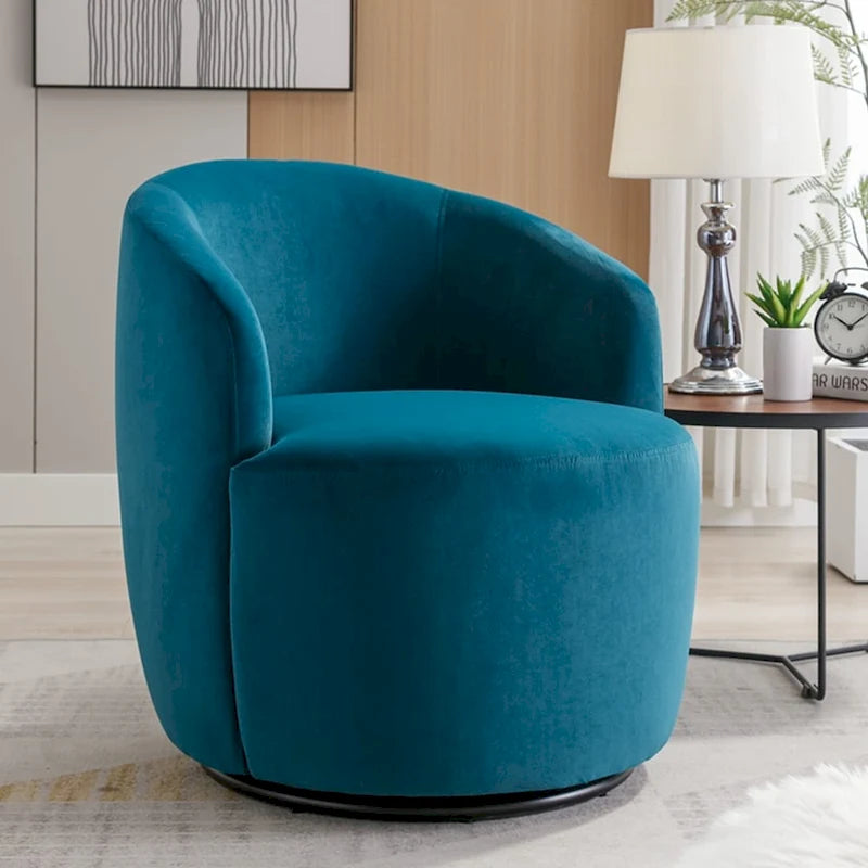 Fauteuil pivotant d'appoint en tissu velours avec anneau métallique thermolaqué