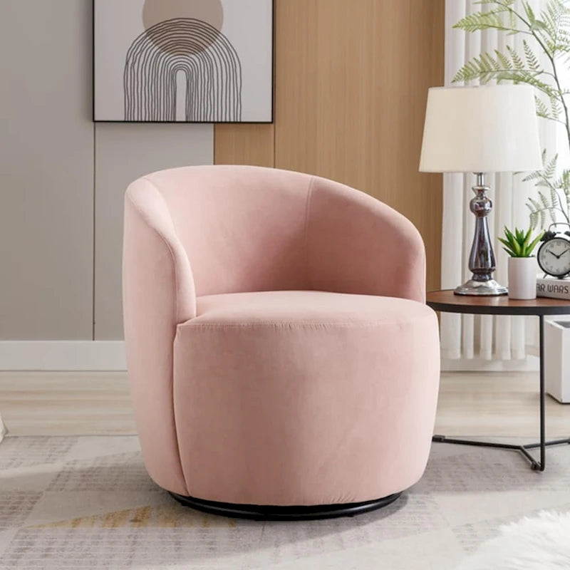 Fauteuil pivotant d'appoint en tissu velours avec anneau métallique thermolaqué