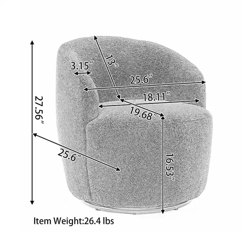 Fauteuil pivotant d'appoint en tissu velours avec anneau métallique thermolaqué