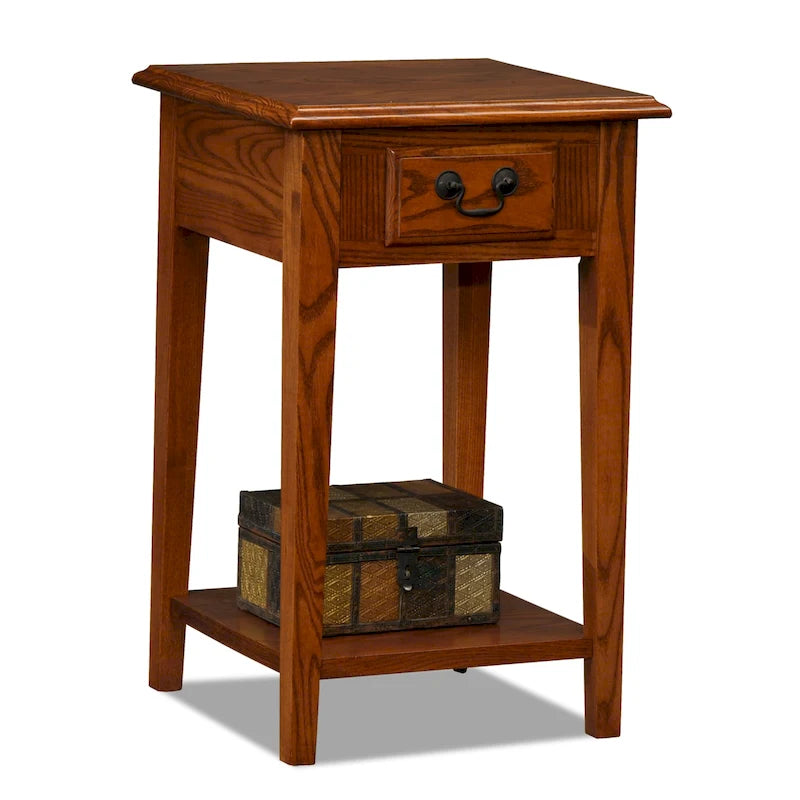 Table d'appoint carrée avec un tiroir et une étagère inférieure - Table de bout pour salon