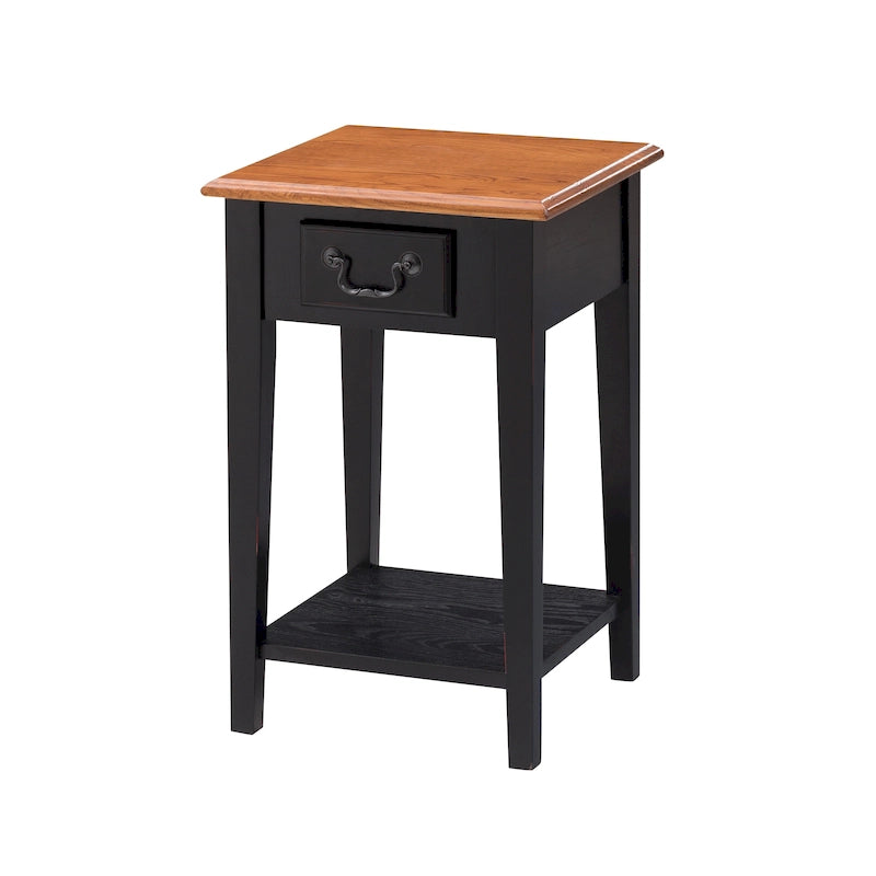 Table d'appoint carrée avec un tiroir et une étagère inférieure - Table de bout pour salon