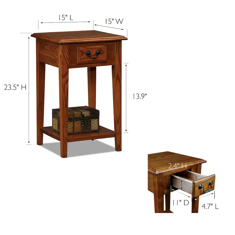 Table d'appoint carrée avec un tiroir et une étagère inférieure - Table de bout pour salon