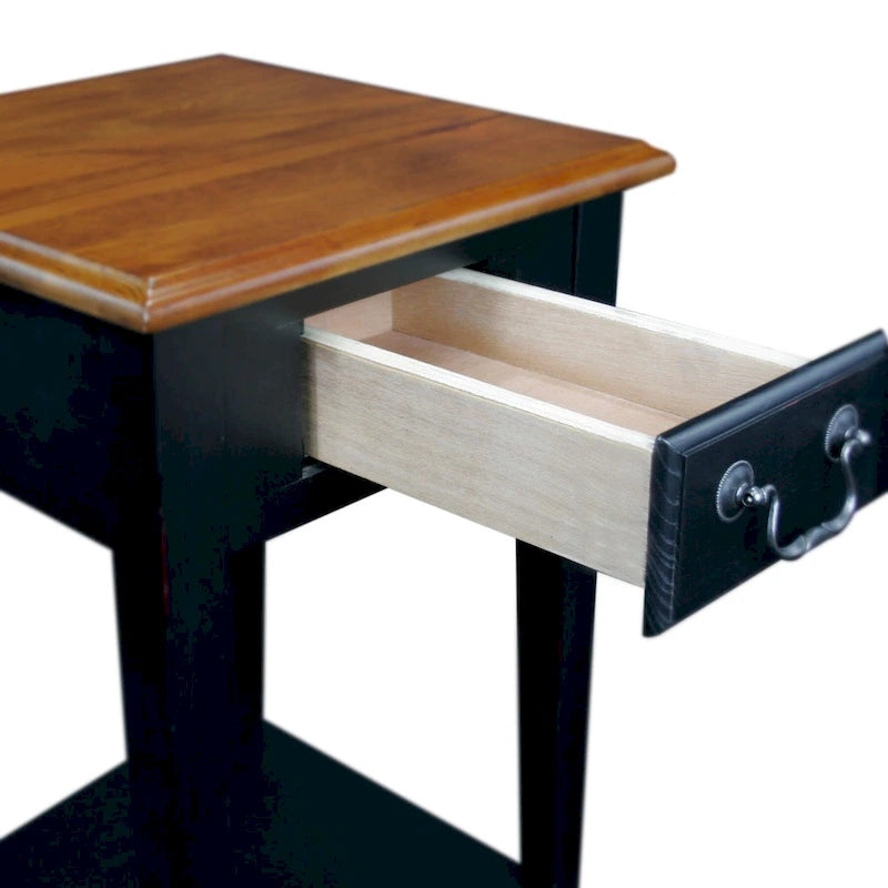 Table d'appoint carrée avec un tiroir et une étagère inférieure - Table de bout pour salon