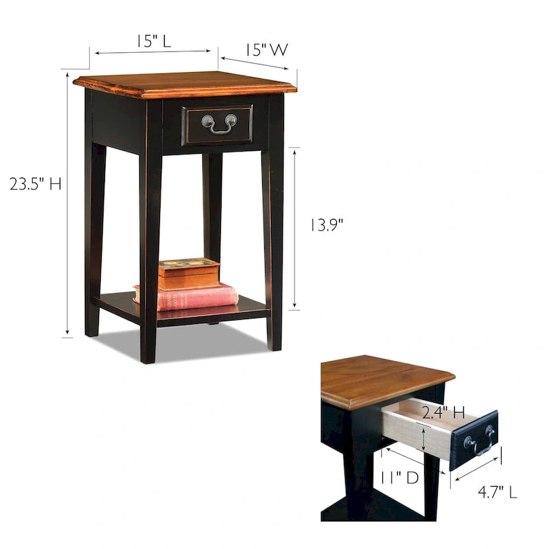 Table d'appoint carrée avec un tiroir et une étagère inférieure - Table de bout pour salon